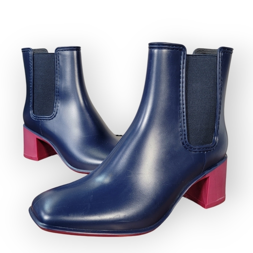 Jeffrey Campbell Rainy Day Boots Navy Pink Chelsea Heeled Size 9